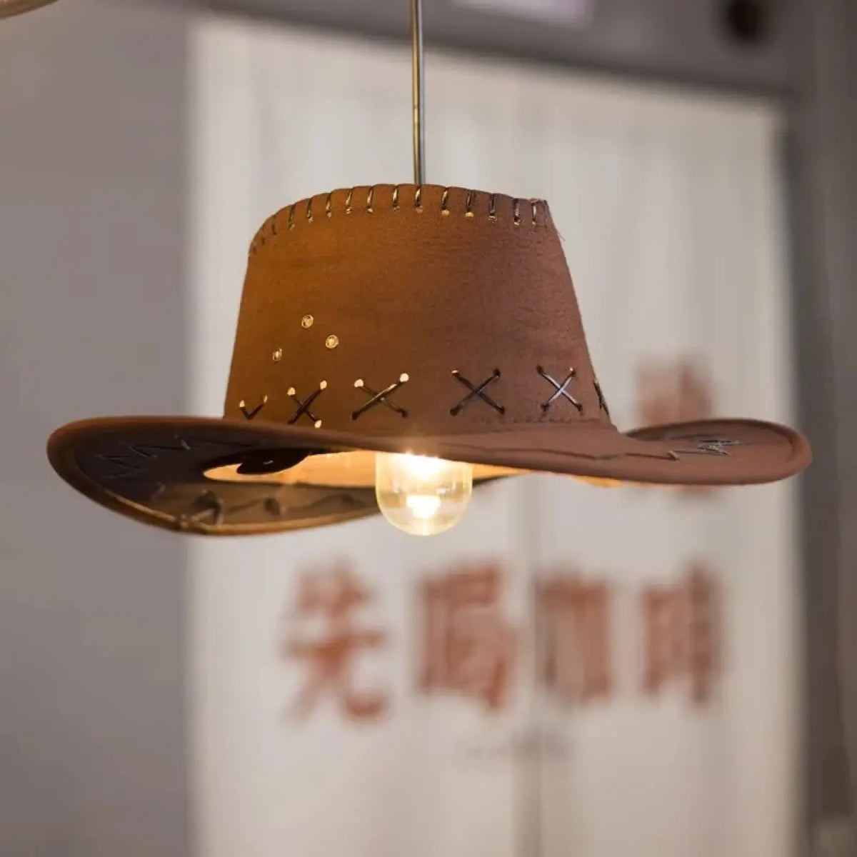 Rural Pendant Lamp with Cowboy Hat Design