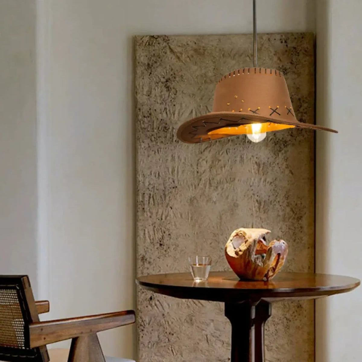 Rural Pendant Lamp with Cowboy Hat Design