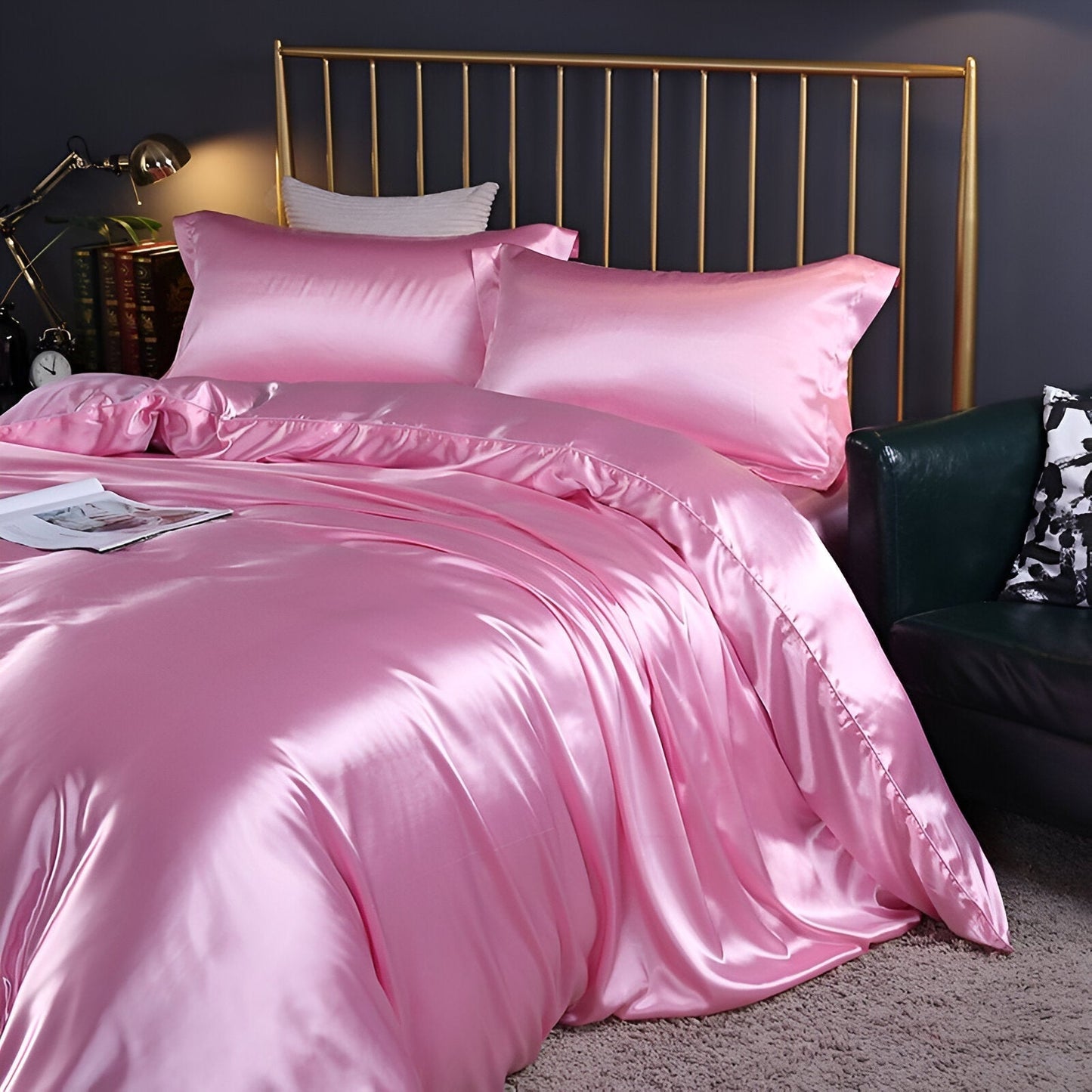 Satin Duvet Cover Set with 2 Pillowcases, Glossy Finish