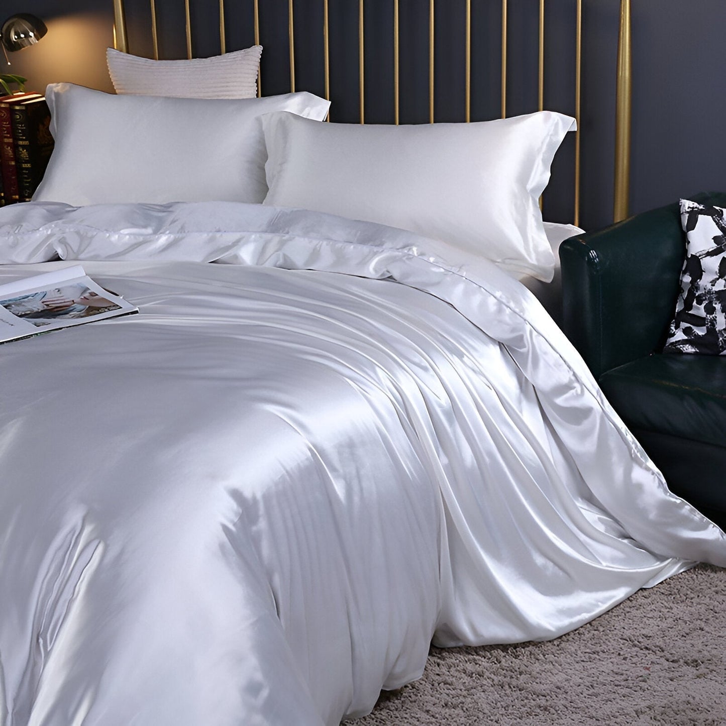 Satin Duvet Cover Set with 2 Pillowcases, Glossy Finish