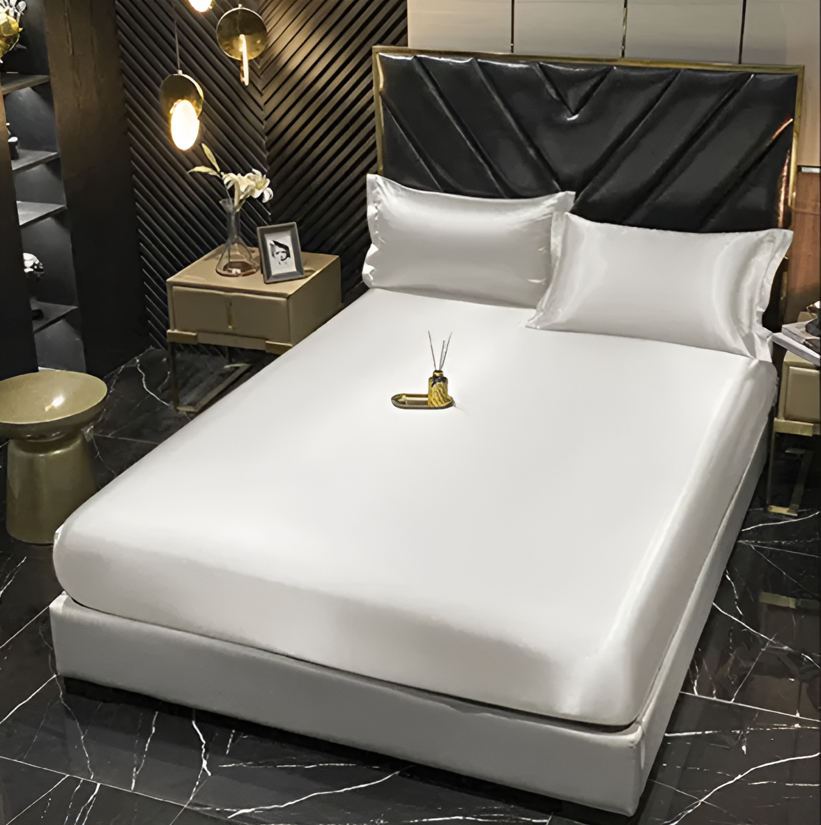 Satin Duvet Cover Set with 2 Pillowcases, Glossy Finish