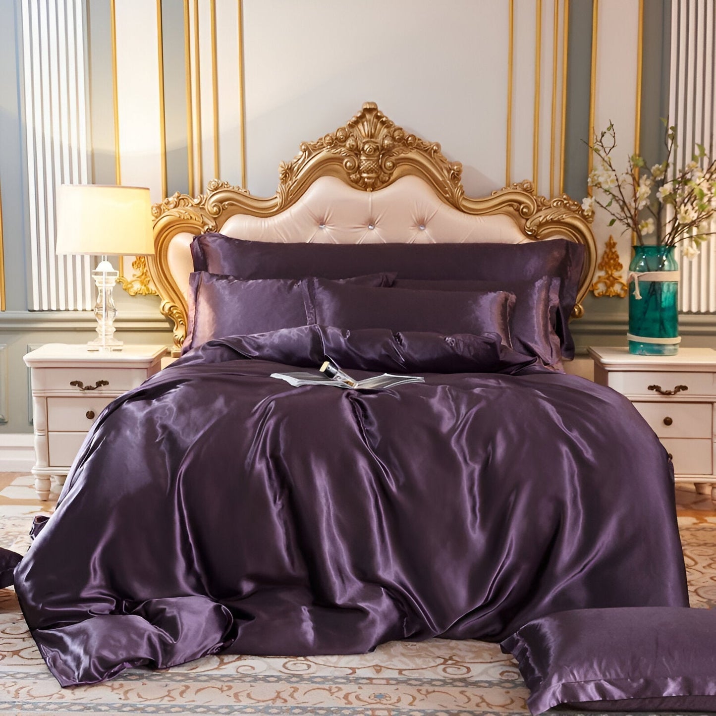 Satin Duvet Cover Set with 2 Pillowcases, Glossy Finish