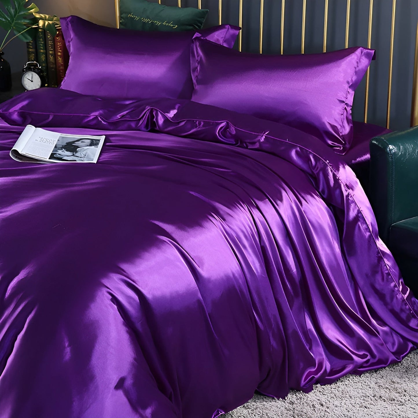 Satin Duvet Cover Set with 2 Pillowcases, Glossy Finish
