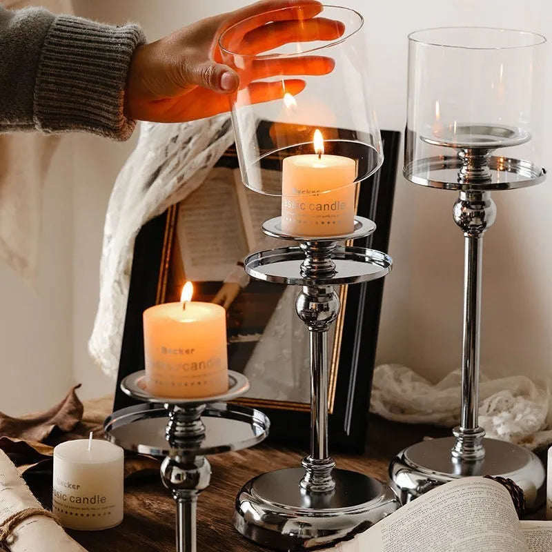 Scandinavian Candle Holder with Glass Shade