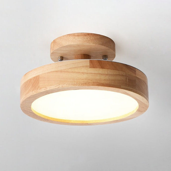 Scandinavian Round LED Semi-Flush Ceiling Light with Wood Base