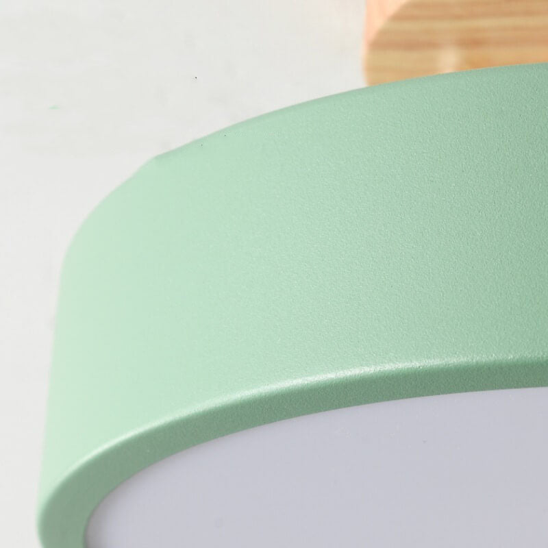 Scandinavian Round LED Semi-Flush Ceiling Light with Wood Base
