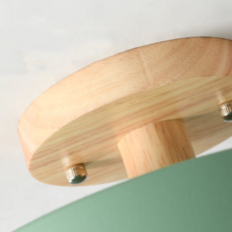 Scandinavian Round LED Semi-Flush Ceiling Light with Wood Base