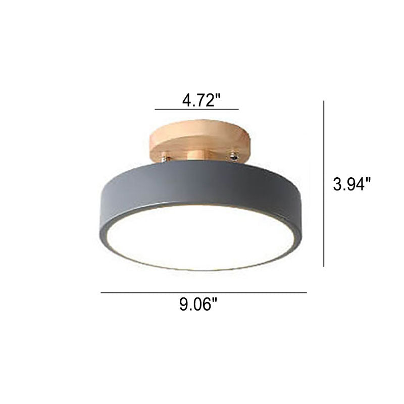 Scandinavian Round LED Semi-Flush Ceiling Light with Wood Base