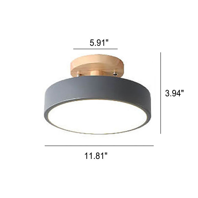 Scandinavian Round LED Semi-Flush Ceiling Light with Wood Base
