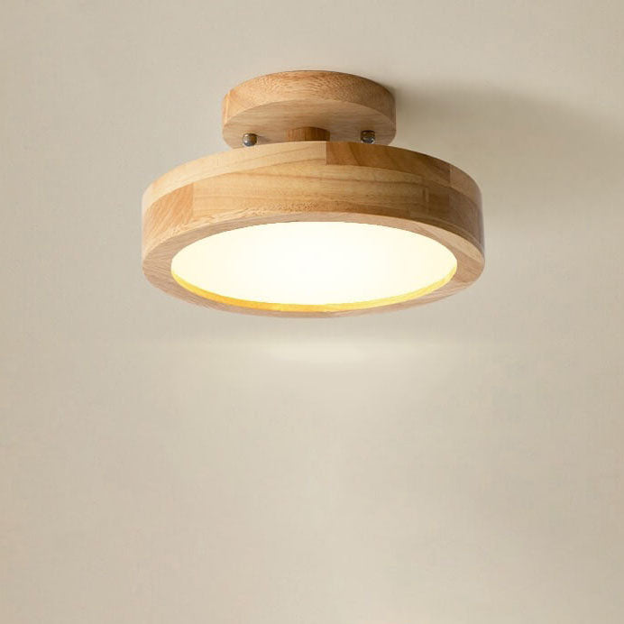 Scandinavian Round LED Semi-Flush Ceiling Light with Wood Base