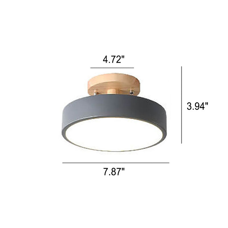 Scandinavian Round LED Semi-Flush Ceiling Light with Wood Base
