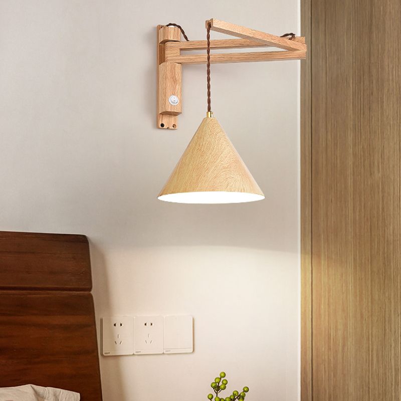 Scandinavian Wall Lamp with Adjustable Swing Arm and Cone Shade