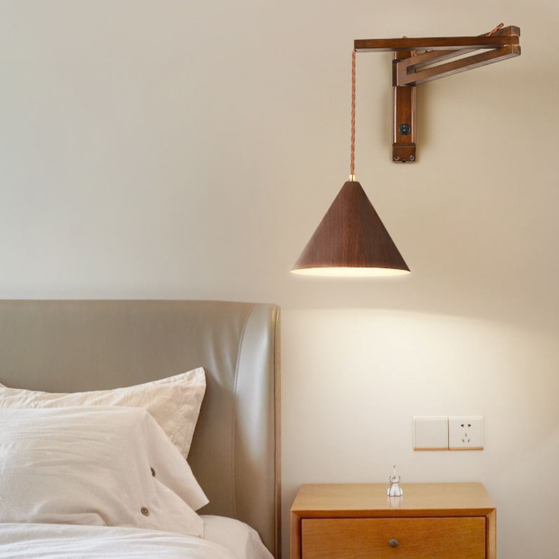 Scandinavian Wall Lamp with Adjustable Swing Arm and Cone Shade