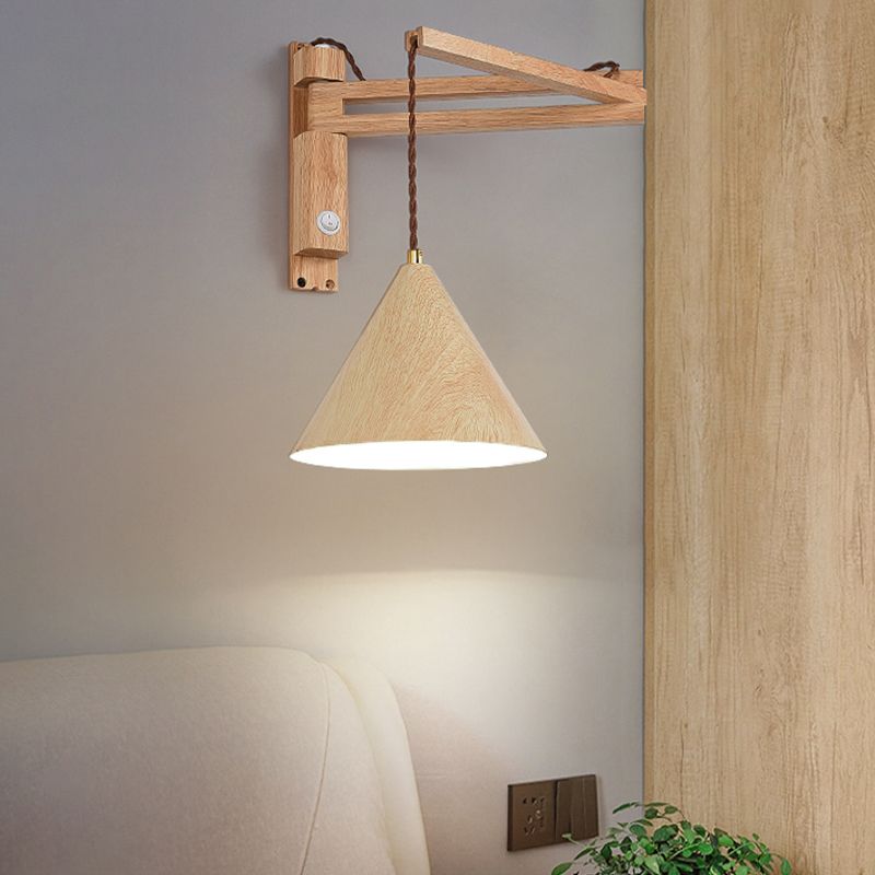 Scandinavian Wall Lamp with Adjustable Swing Arm and Cone Shade