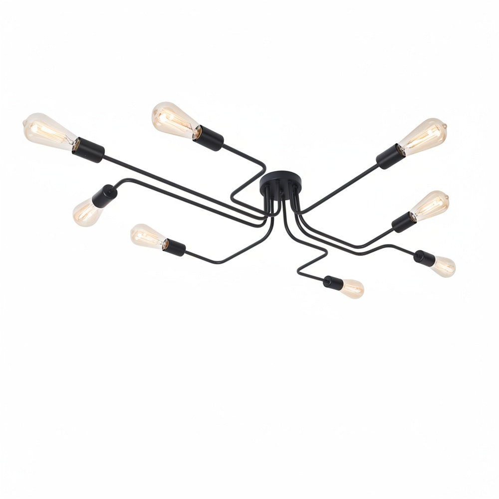 Semi Flush Ceiling Light Industrial Sputnik Style with 8 Bulb Sockets