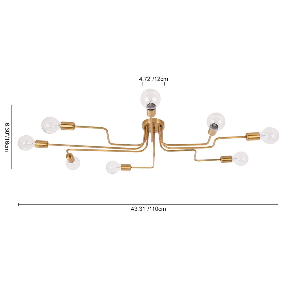 Semi Flush Ceiling Light Industrial Sputnik Style with 8 Bulb Sockets