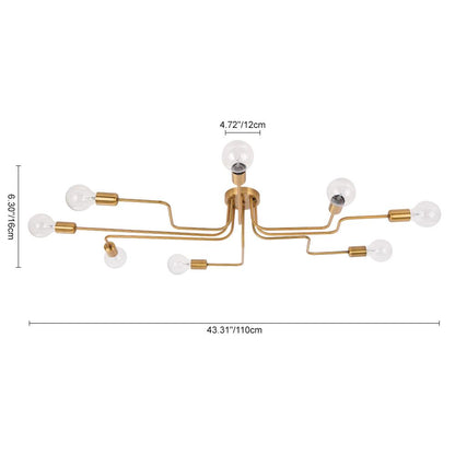 Semi Flush Ceiling Light Industrial Sputnik Style with 8 Bulb Sockets