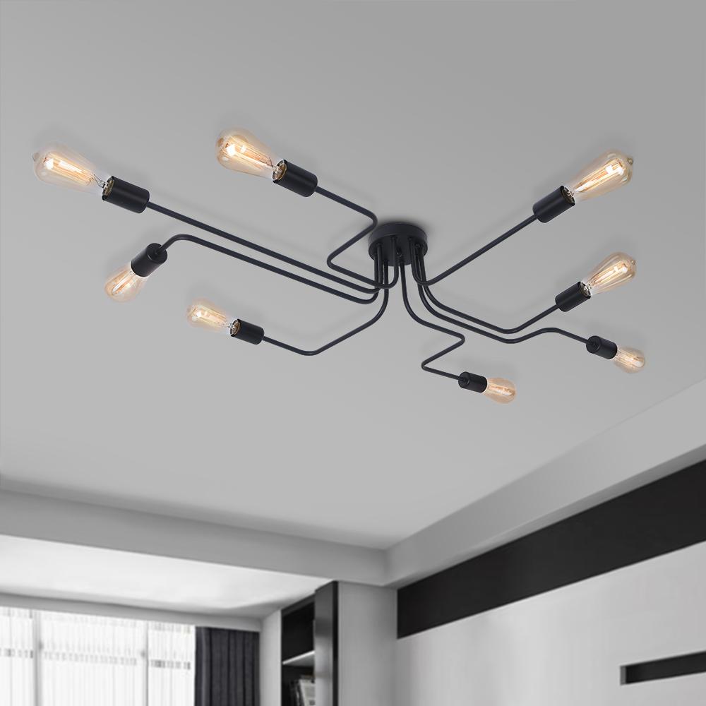 Semi Flush Ceiling Light Industrial Sputnik Style with 8 Bulb Sockets