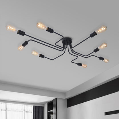 Semi Flush Ceiling Light Industrial Sputnik Style with 8 Bulb Sockets