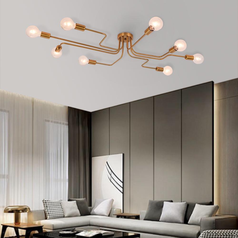 Semi Flush Ceiling Light Industrial Sputnik Style with 8 Bulb Sockets