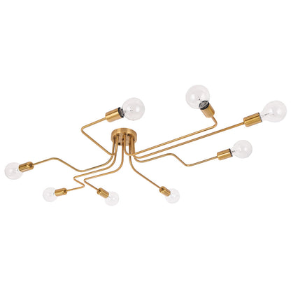 Semi Flush Ceiling Light Industrial Sputnik Style with 8 Bulb Sockets