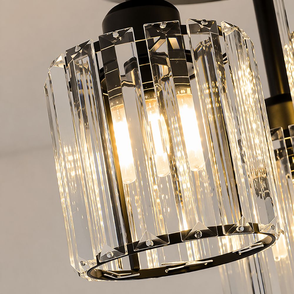 Semi Flush Ceiling Light Modern Art Deco with Crystal Glass Shades 3-Light