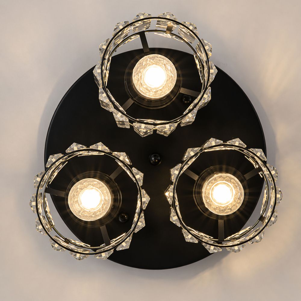 Semi Flush Ceiling Light Modern Art Deco with Crystal Glass Shades 3-Light