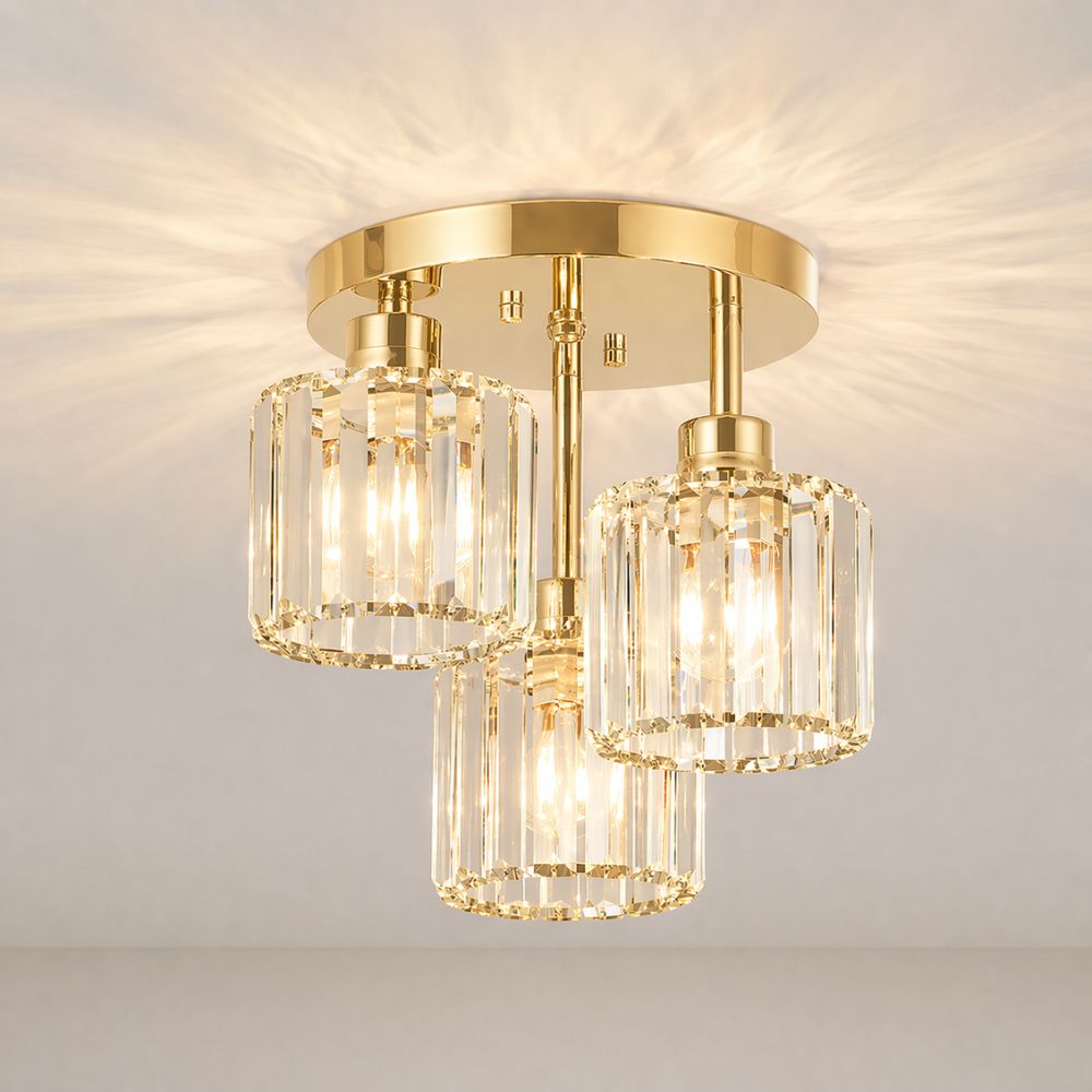 Semi Flush Ceiling Light Modern Art Deco with Crystal Glass Shades 3-Light