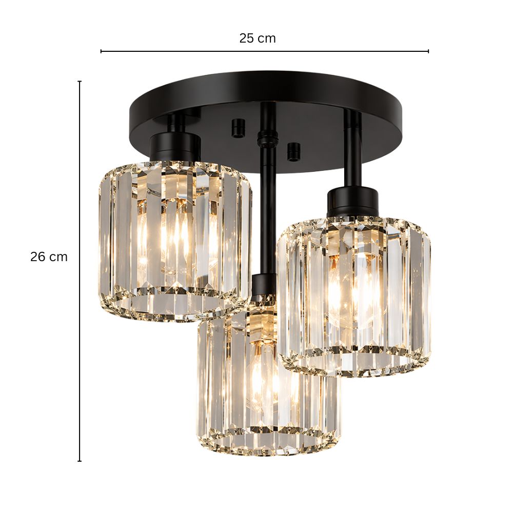 Semi Flush Ceiling Light Modern Art Deco with Crystal Glass Shades 3-Light