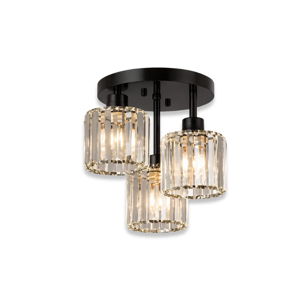 Semi Flush Ceiling Light Modern Art Deco with Crystal Glass Shades 3-Light