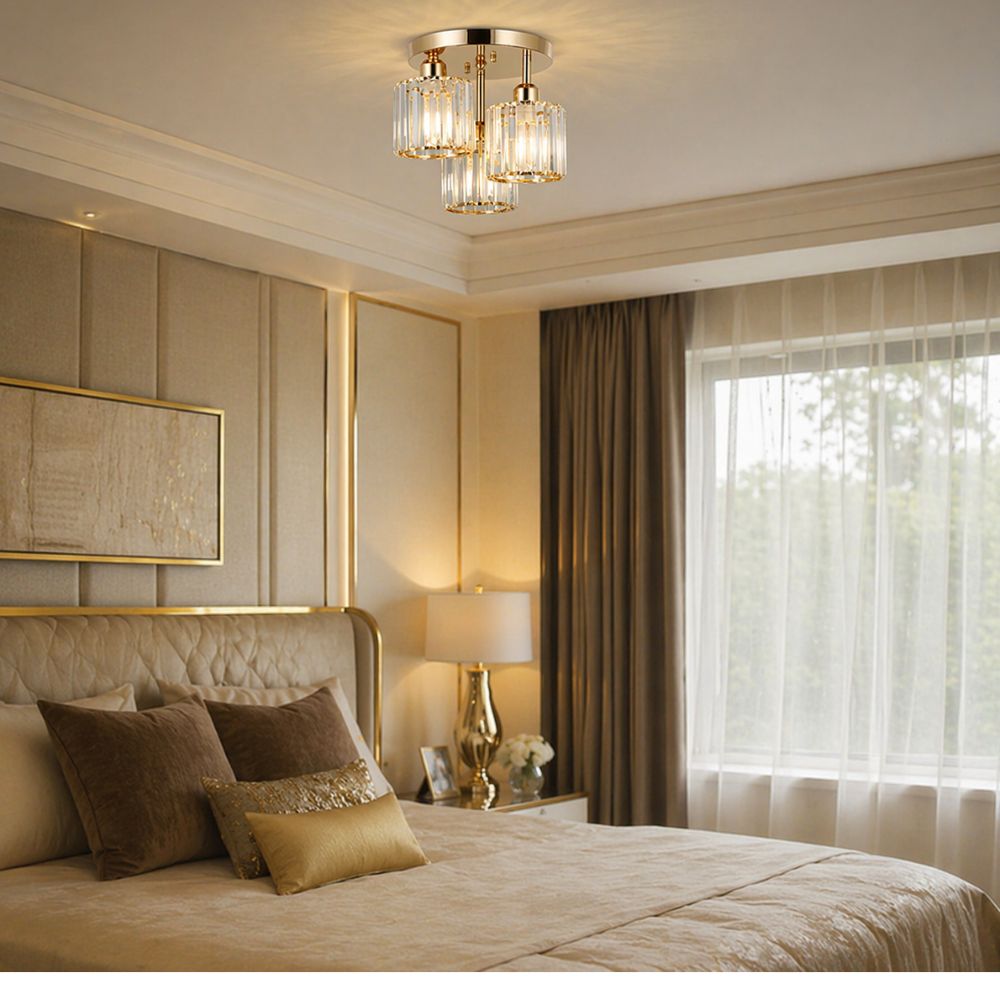 Semi Flush Ceiling Light Modern Art Deco with Crystal Glass Shades 3-Light