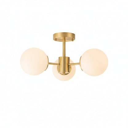 Semi Flush Mount Ceiling Light Modern with 3 Globe Shades and Brass Finish