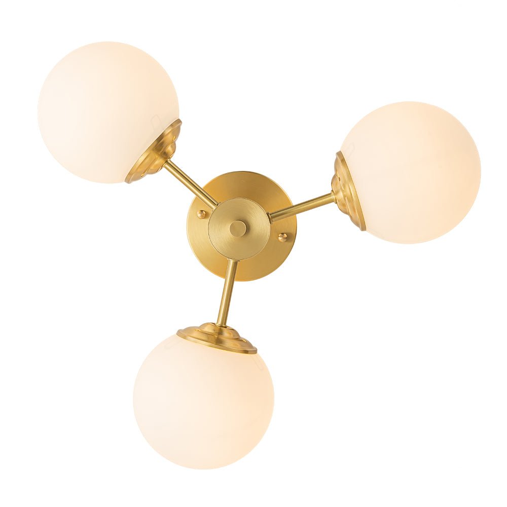Semi Flush Mount Ceiling Light Modern with 3 Globe Shades and Brass Finish