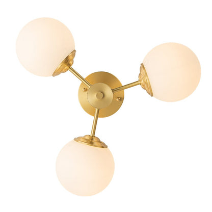 Semi Flush Mount Ceiling Light Modern with 3 Globe Shades and Brass Finish