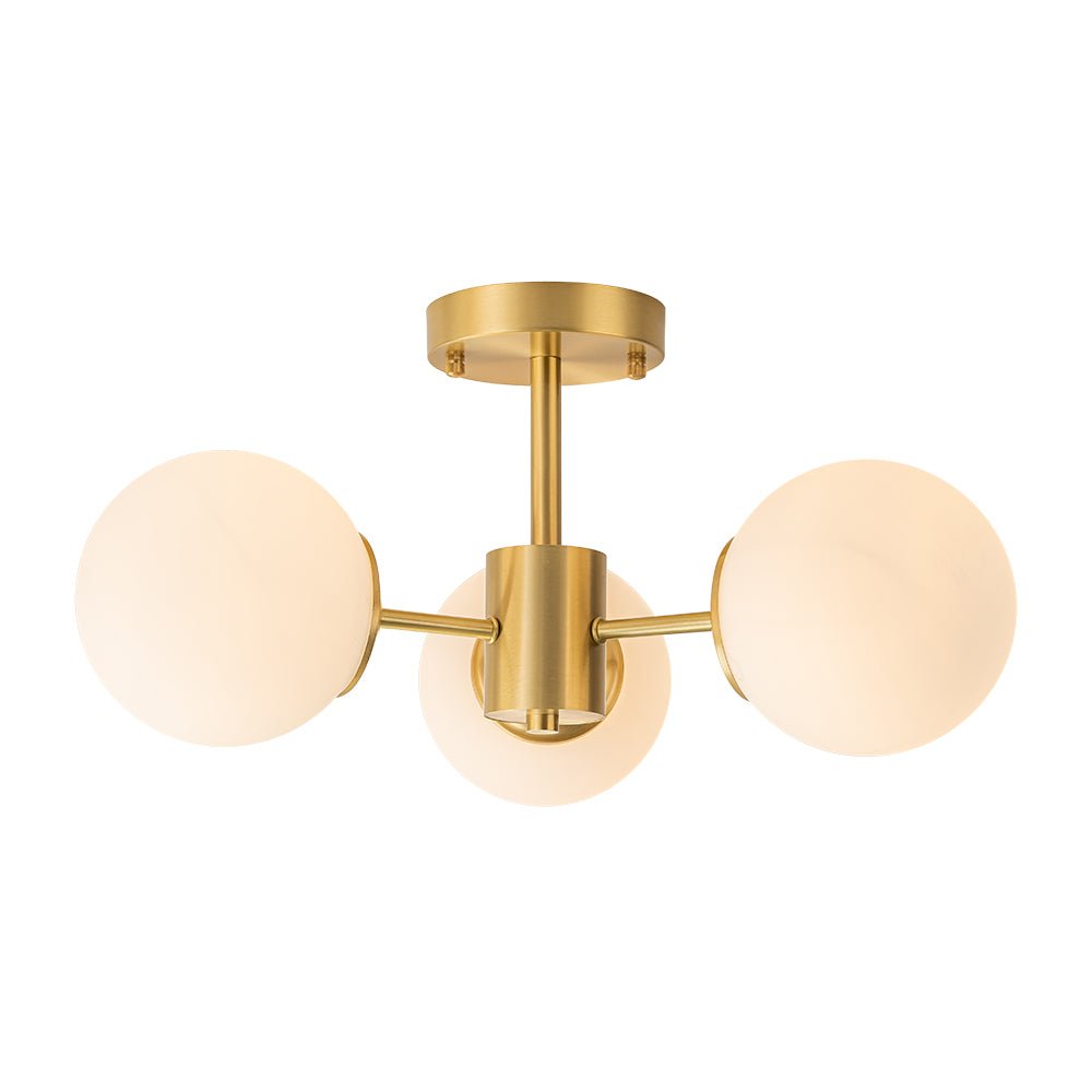 Semi Flush Mount Ceiling Light Modern with 3 Globe Shades and Brass Finish