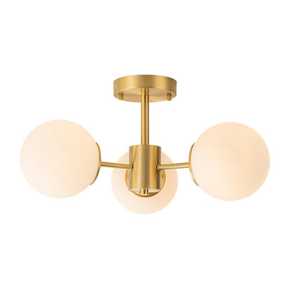 Semi Flush Mount Ceiling Light Modern with 3 Globe Shades and Brass Finish