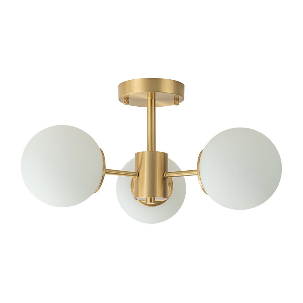 Semi Flush Mount Ceiling Light Modern with 3 Globe Shades and Brass Finish