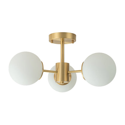Semi Flush Mount Ceiling Light Modern with 3 Globe Shades and Brass Finish