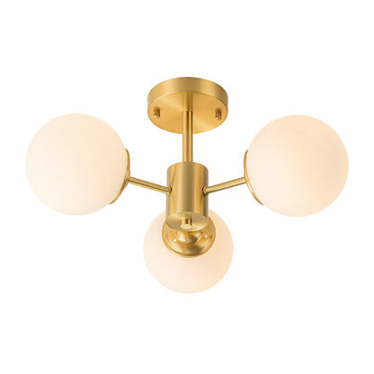 Semi Flush Mount Ceiling Light Modern with 3 Globe Shades and Brass Finish