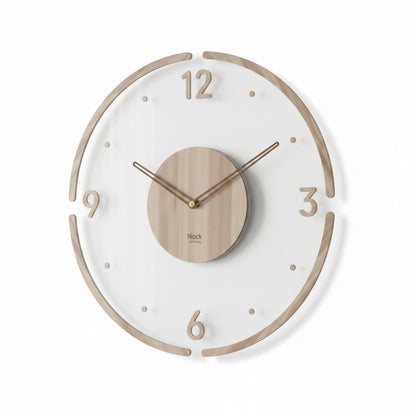 Silent Wall Clock with Wood and Acrylic Face, Round Minimalist Design