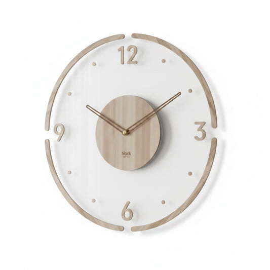Silent Wall Clock with Wood and Acrylic Face, Round Minimalist Design