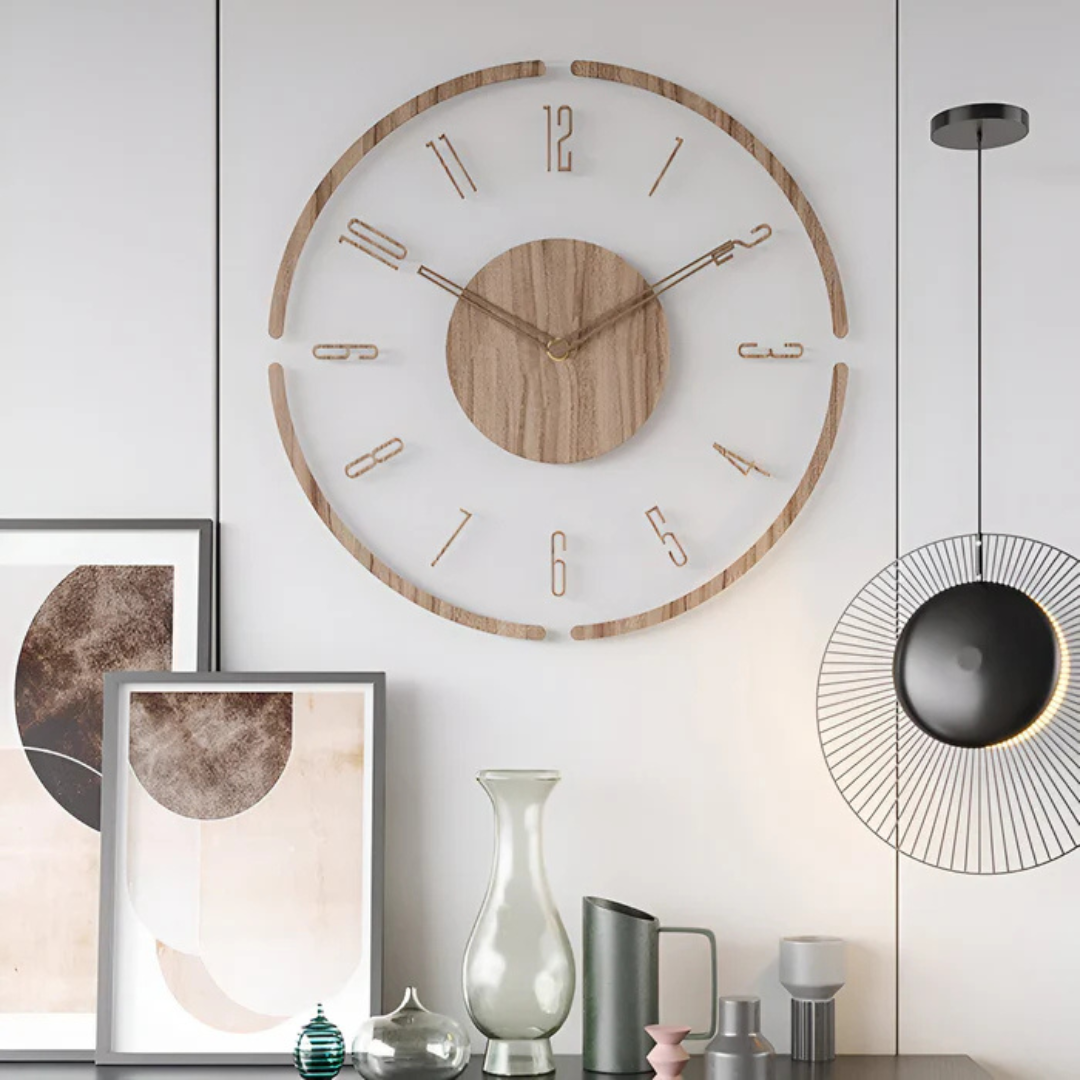 Silent Wall Clock with Wood and Acrylic Face, Round Minimalist Design
