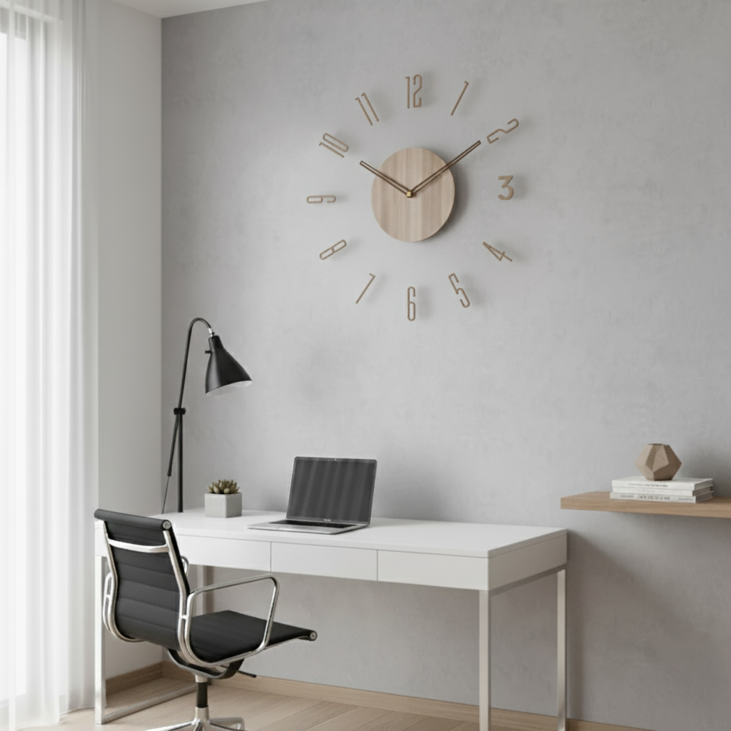 Silent Wall Clock with Wood and Acrylic Face, Round Minimalist Design