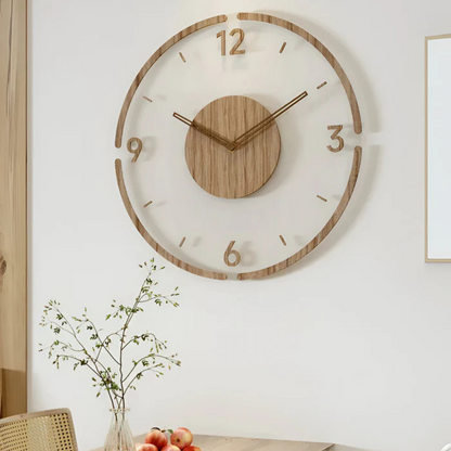 Silent Wall Clock with Wood and Acrylic Face, Round Minimalist Design