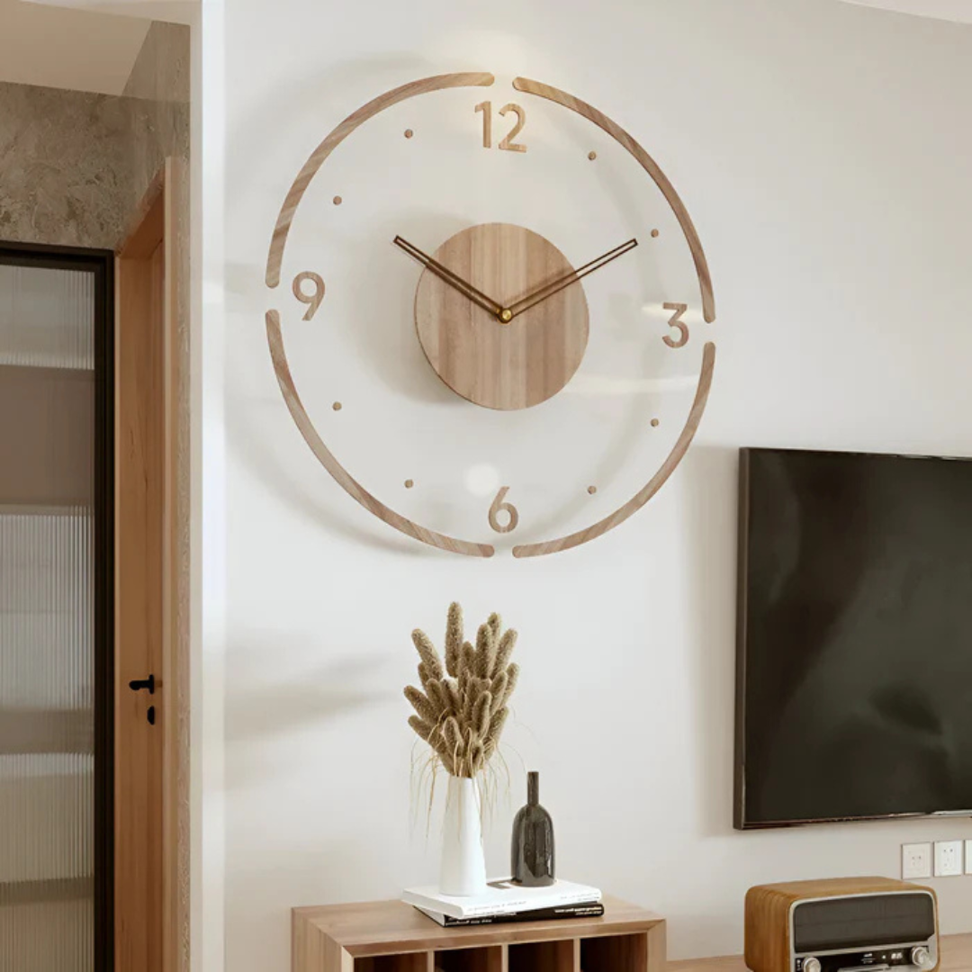 Silent Wall Clock with Wood and Acrylic Face, Round Minimalist Design