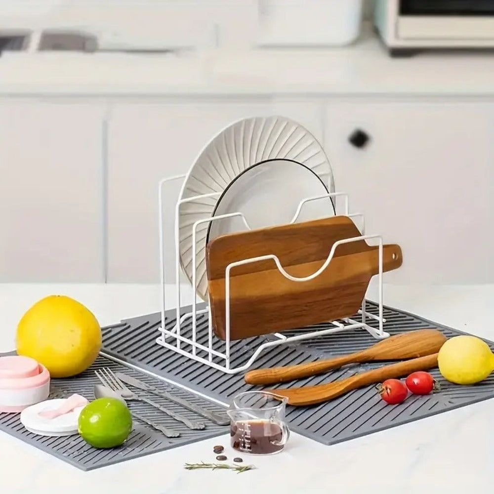 Silicone Dish Drying Mat with Ridged Drainage Surface and Rollable Design