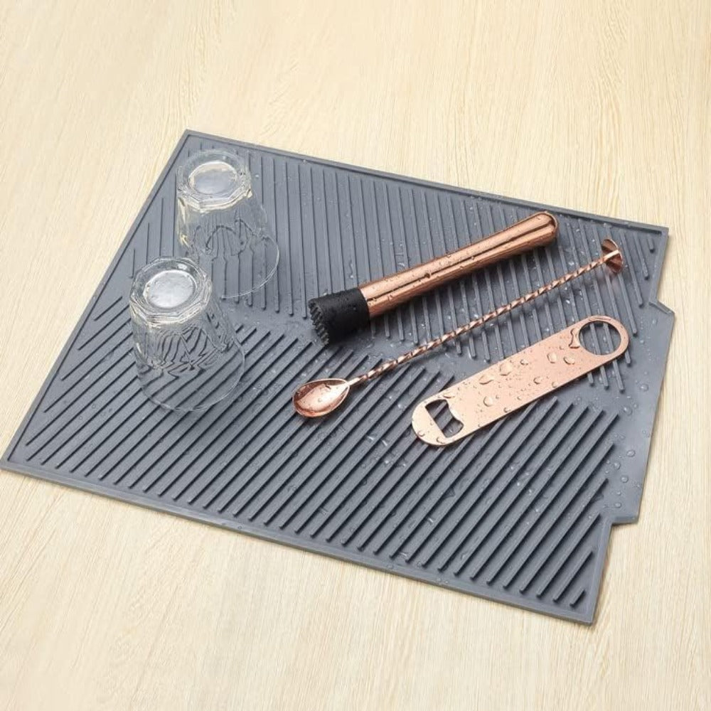 Silicone Dish Drying Mat with Ridged Drainage Surface and Rollable Design