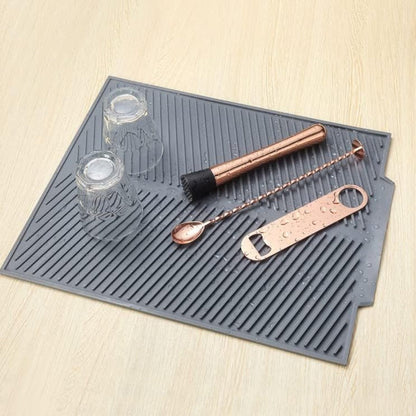 Silicone Dish Drying Mat with Ridged Drainage Surface and Rollable Design