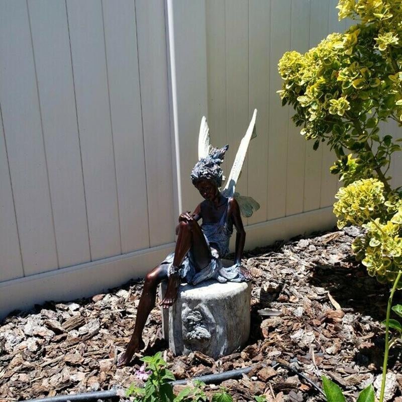 Sitting Fairy Garden Statue with Wings for Yard Patio or Pond