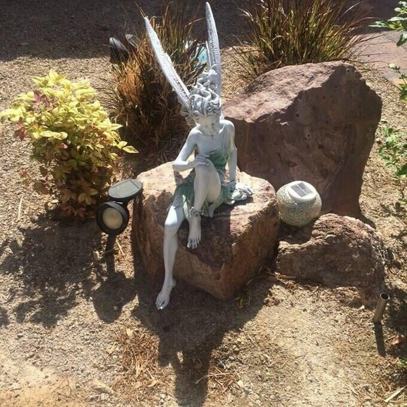 Sitting Fairy Garden Statue with Wings for Yard Patio or Pond